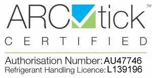 ARCtick Certified. Authorisation number AU47746, refrigerant handling licence L139196