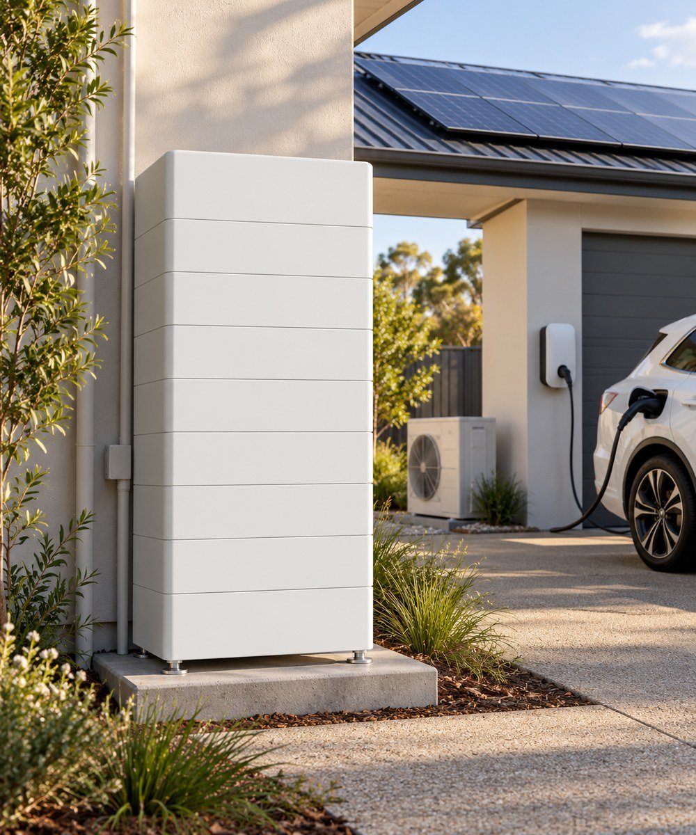 A 41.93kWh modular home battery with rooftop solar and EV charging
