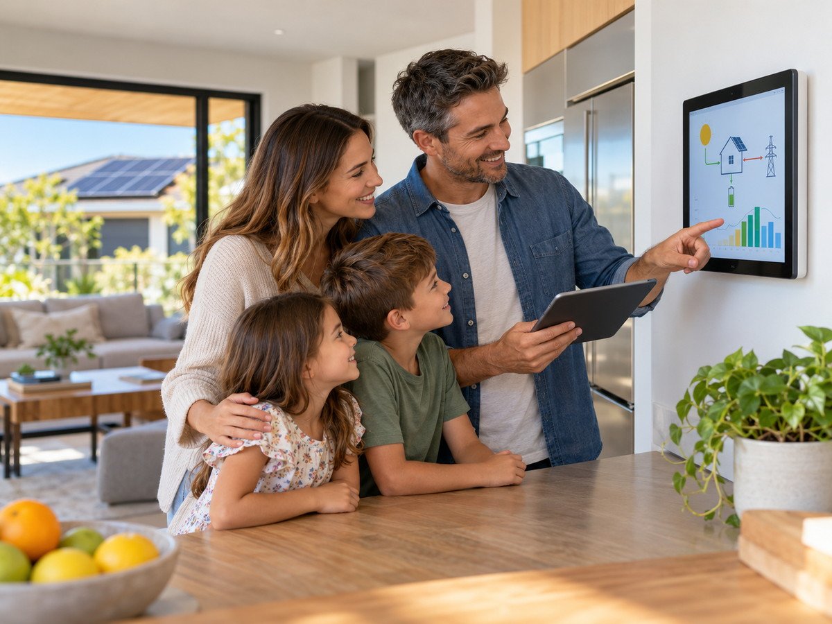 Tablet showing a home energy monitoring dashboard
