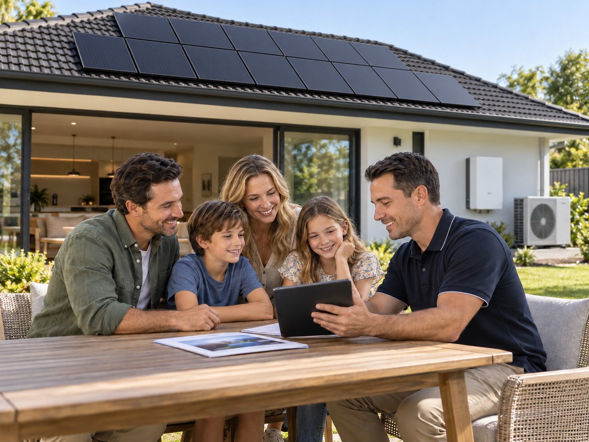 Home with solar panels and a battery