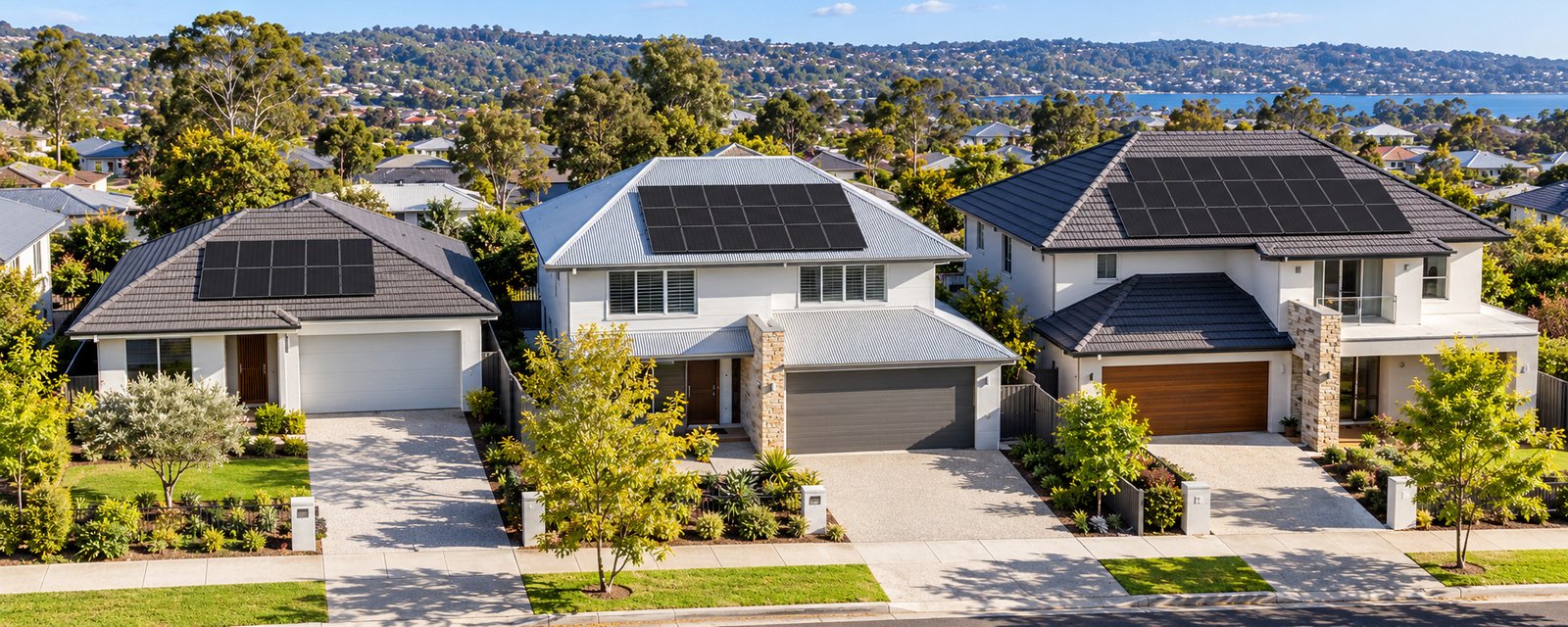 Three Australian homes with 12, 18 and 28 intact black rooftop solar panels